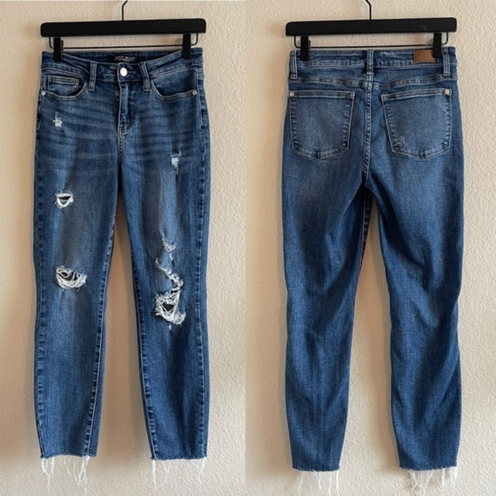 Judy Blue Distressed Vintage Cut Skinny Raw Hem High Rise Cropped Womens Size 26